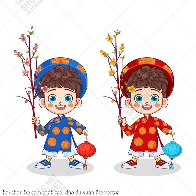 hai chau be cam canh mai dao du xuan file vector